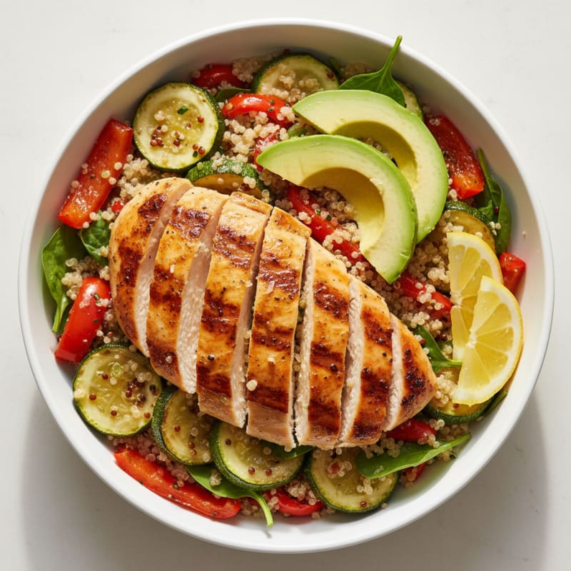 Grilled Chicken and Quinoa Power Bowl with Roasted Vegetables