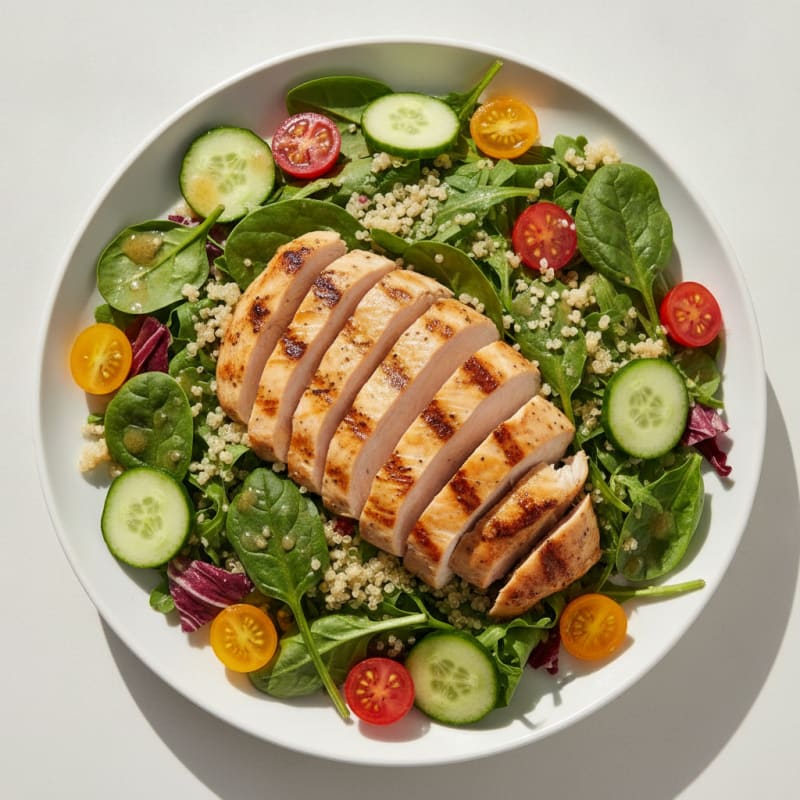Grilled Turkey Breast Salad with Mixed Greens and Quinoa