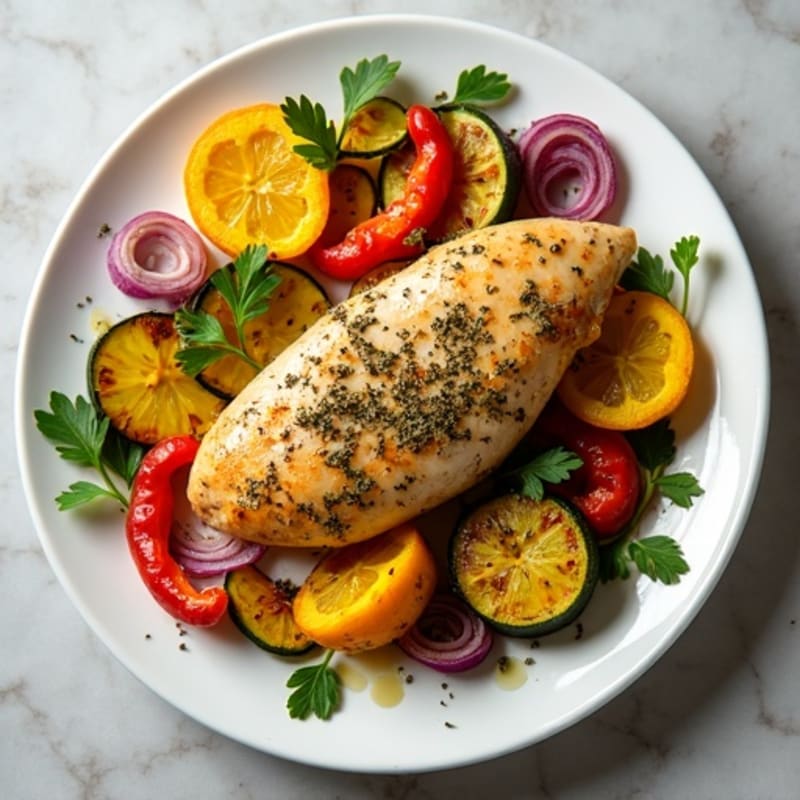 Herb-Crusted Sheet Pan Chicken with Roasted Rainbow Vegetables