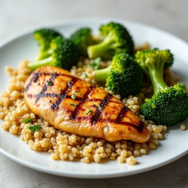 Grilled Chicken Breast with Quinoa and Roasted Broccoli