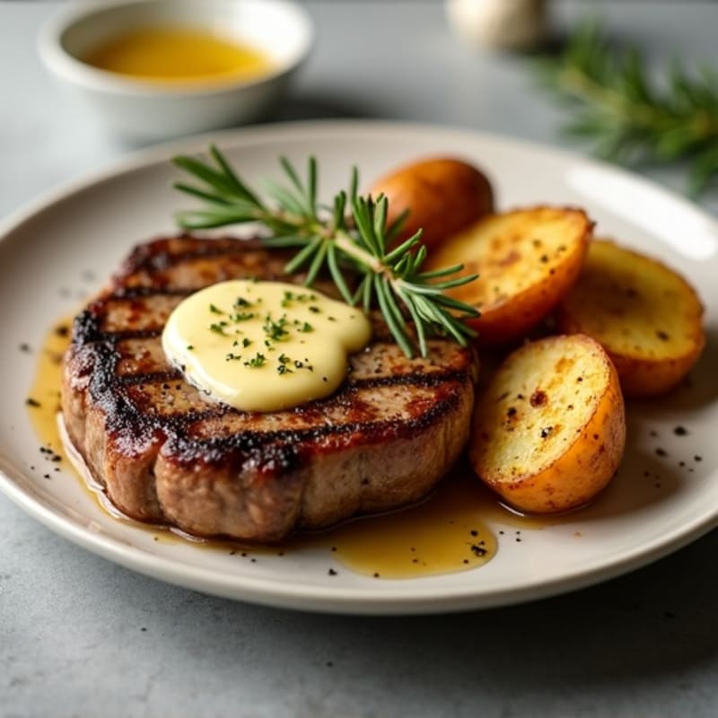 Tender Pan-Seared Steak with Garlic Butter and Crispy Roasted Potatoes