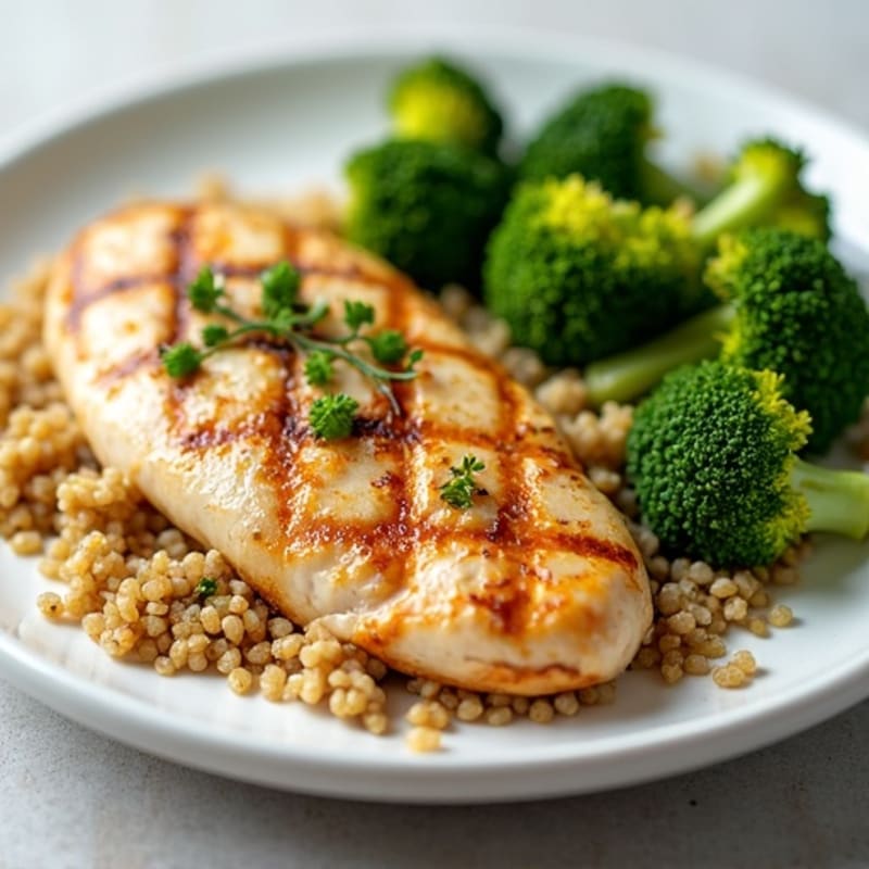 Grilled Chicken Breast with Quinoa and Roasted Broccoli