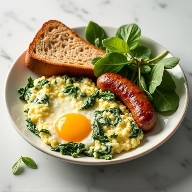 Egg White Spinach Scramble with Turkey Sausage