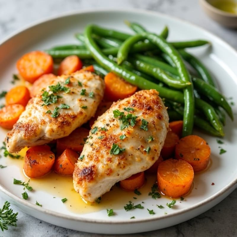 Crispy Lemon-Herb Chicken with Roasted Sweet Potatoes and Green Beans