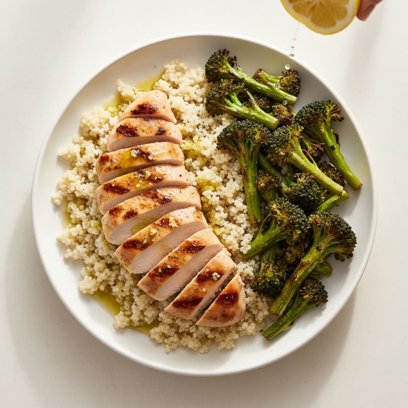 Grilled Chicken Breast with Quinoa and Roasted Broccoli