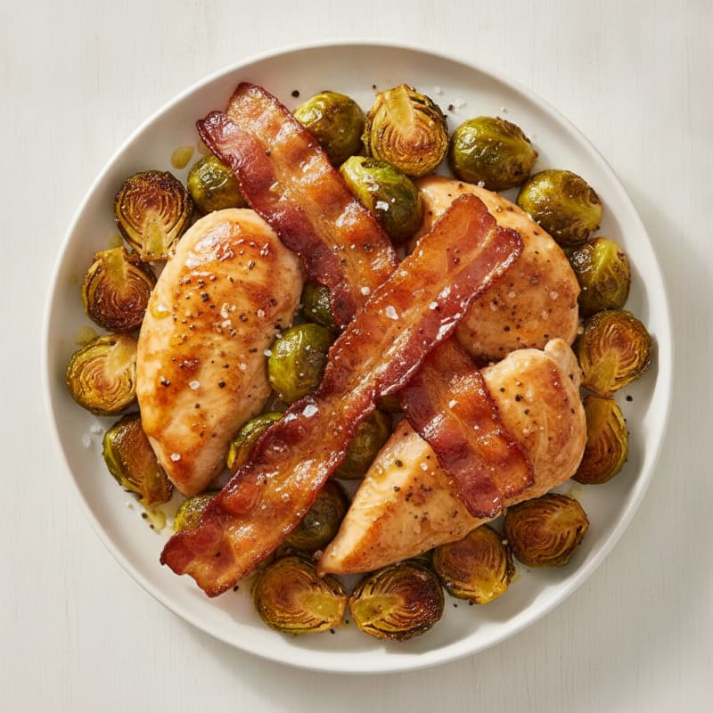 Maple-Glazed Bacon and Chicken with Roasted Brussels Sprouts