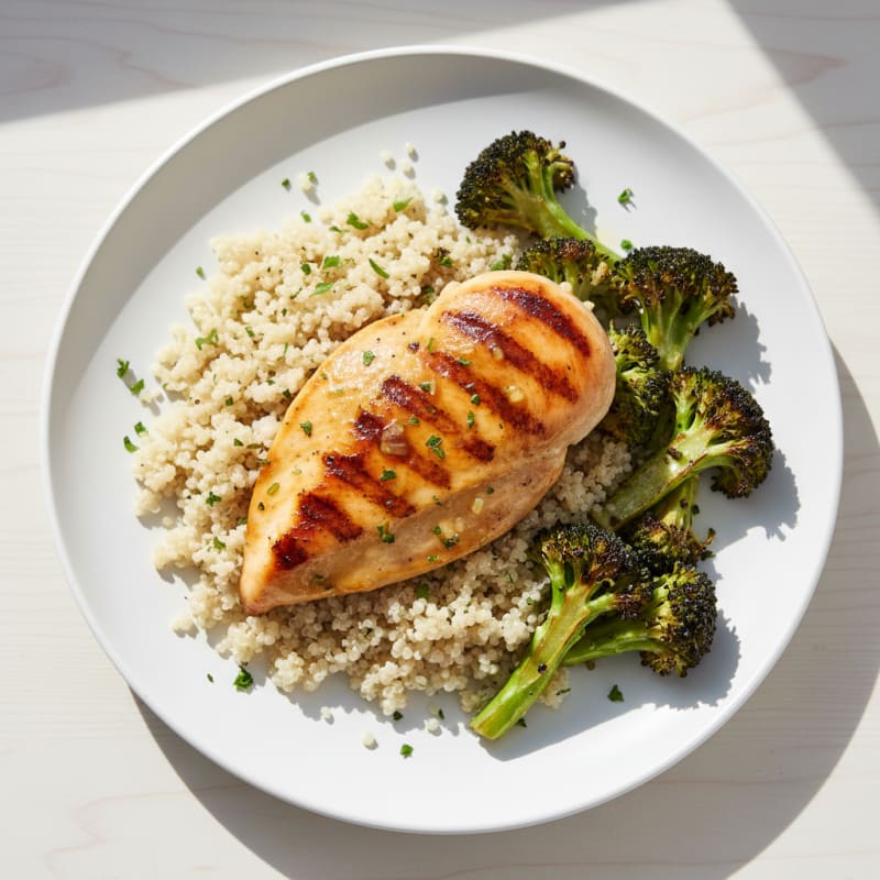 Grilled Chicken Breast with Quinoa and Roasted Broccoli