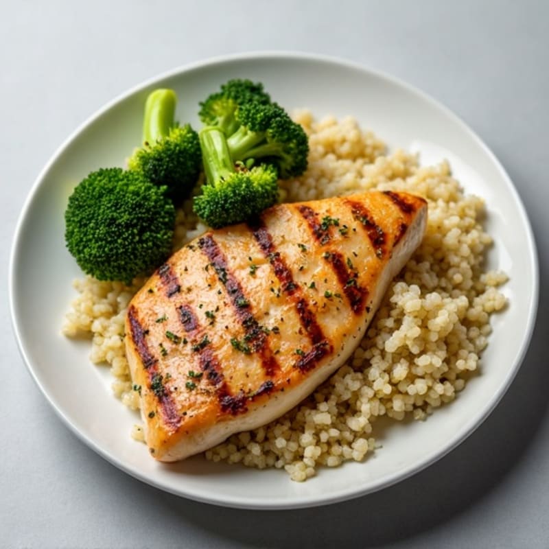 Grilled Chicken Breast with Quinoa and Roasted Broccoli
