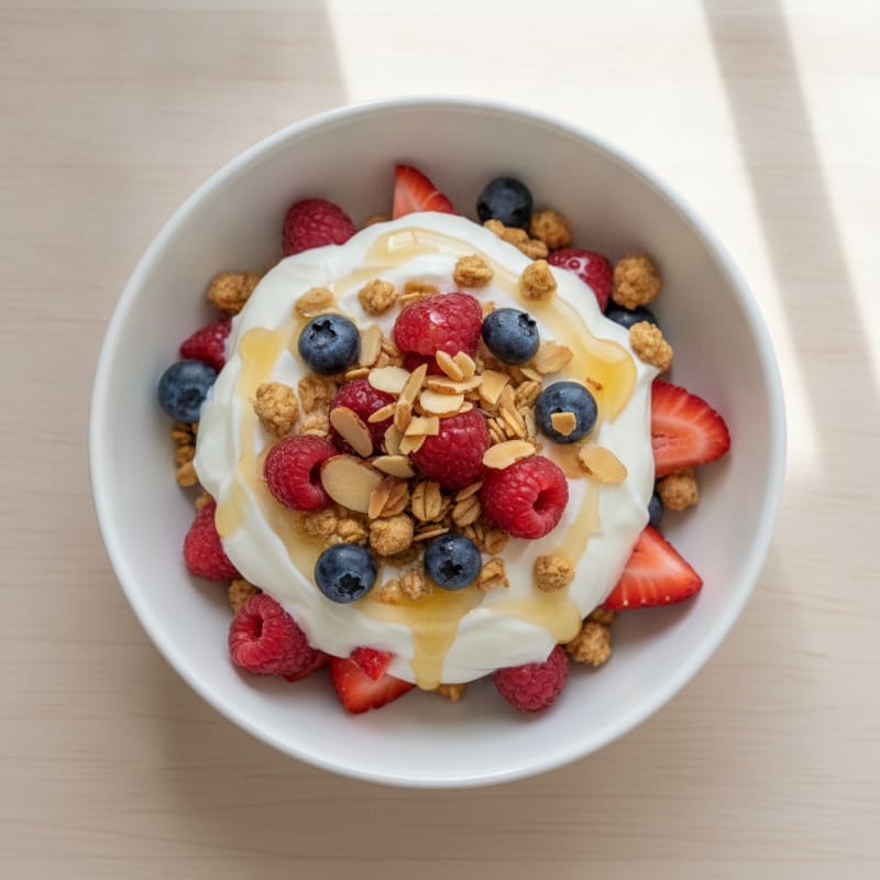 Creamy Greek Yogurt Parfait with Mixed Berries and Almonds