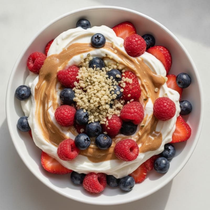 Greek Yogurt Protein Parfait with Almond Butter and Berries
