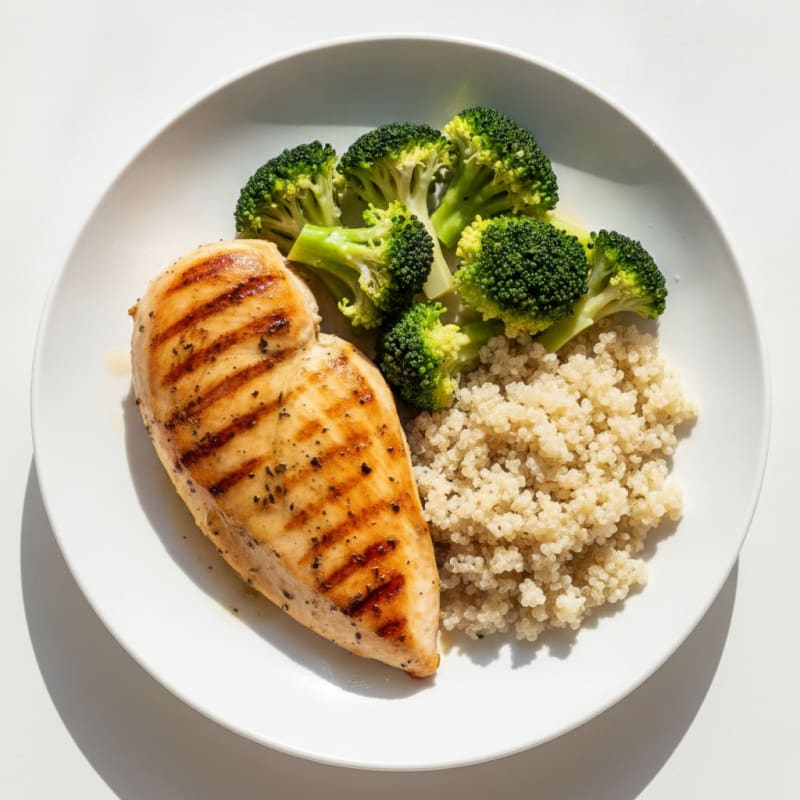 Grilled Chicken Breast with Steamed Broccoli and Quinoa