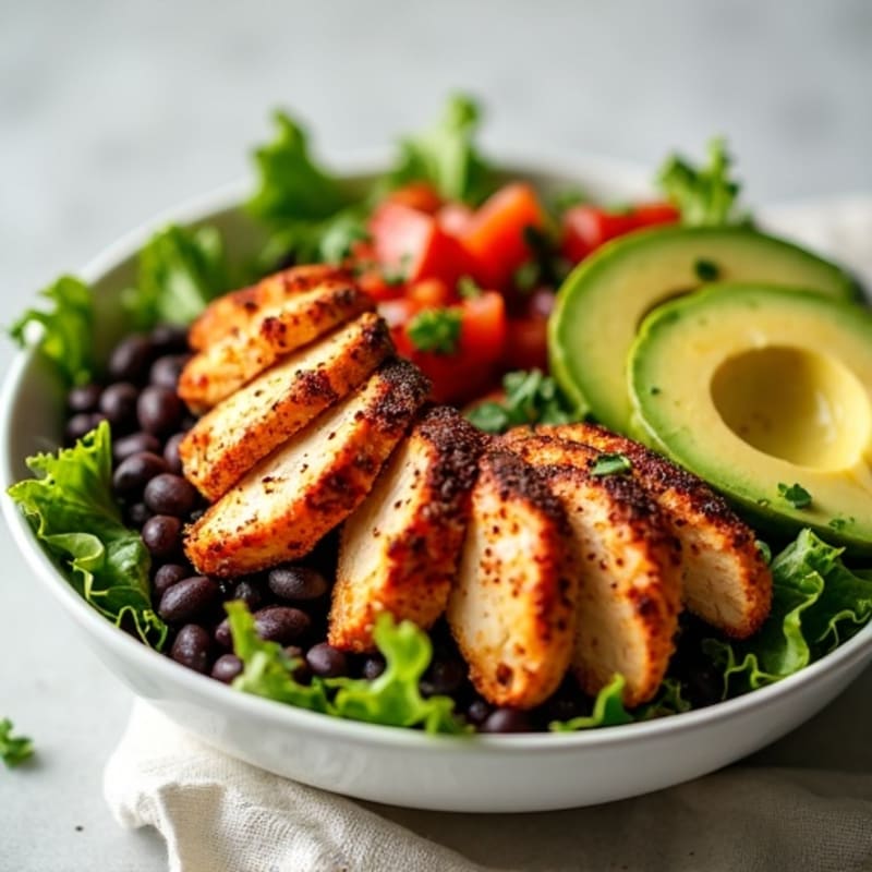 Spicy Chicken and Black Bean Bowl with Creamy Avocado and Fresh Salsa