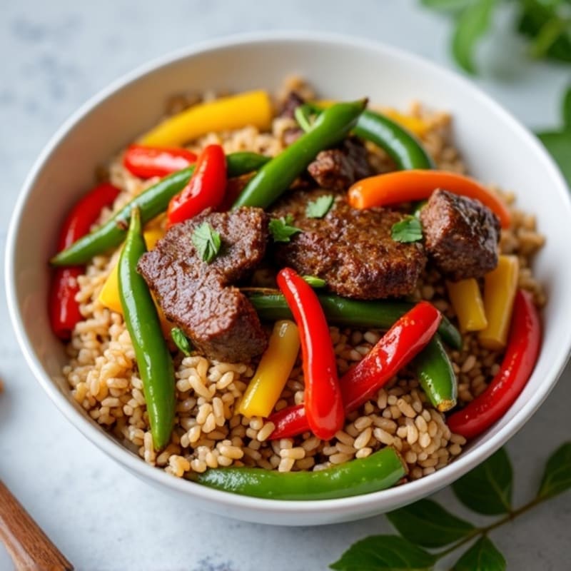 Lean Beef Stir Fry with Bell Peppers and Brown Rice