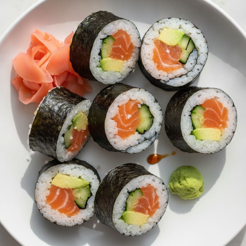 Fresh Salmon and Avocado Sushi Rolls