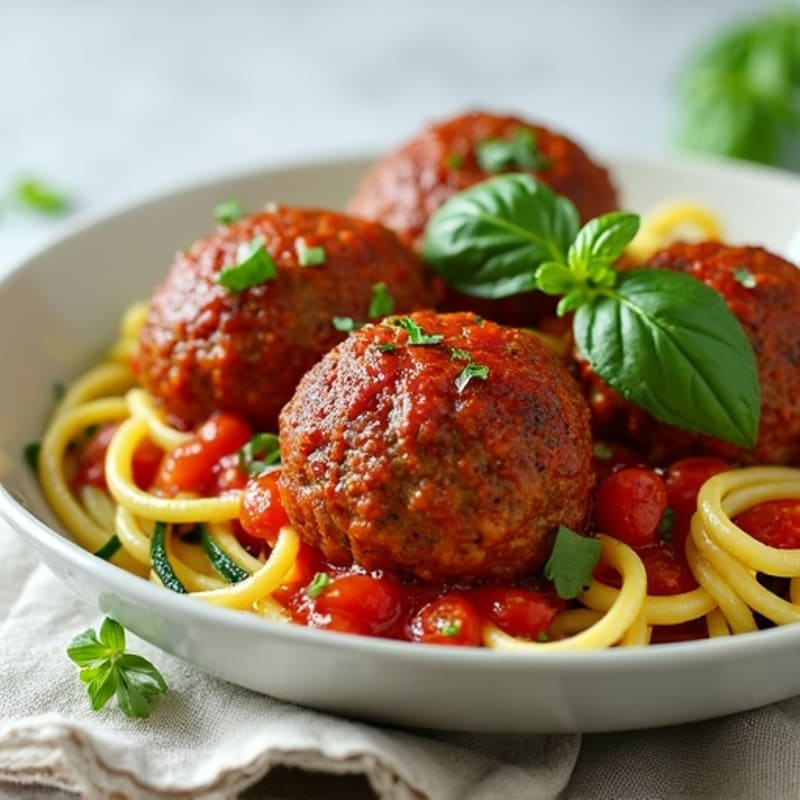 Juicy Lean Beef Meatballs with Silky Zucchini Noodles and Fresh Basil Tomato Sauce