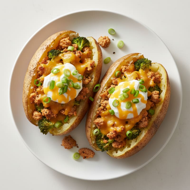 Loaded Baked Potatoes with Savory Turkey and Broccoli