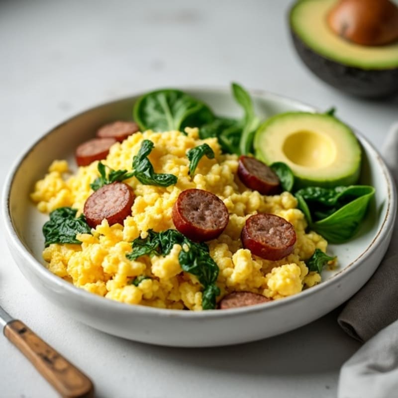 Egg White Scramble with Turkey Sausage and Spinach
