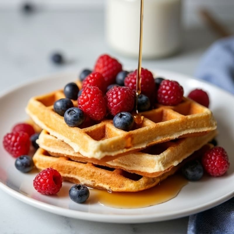 Fluffy Gluten-Free Waffles with Fresh Mixed Berries and Pure Maple Syrup