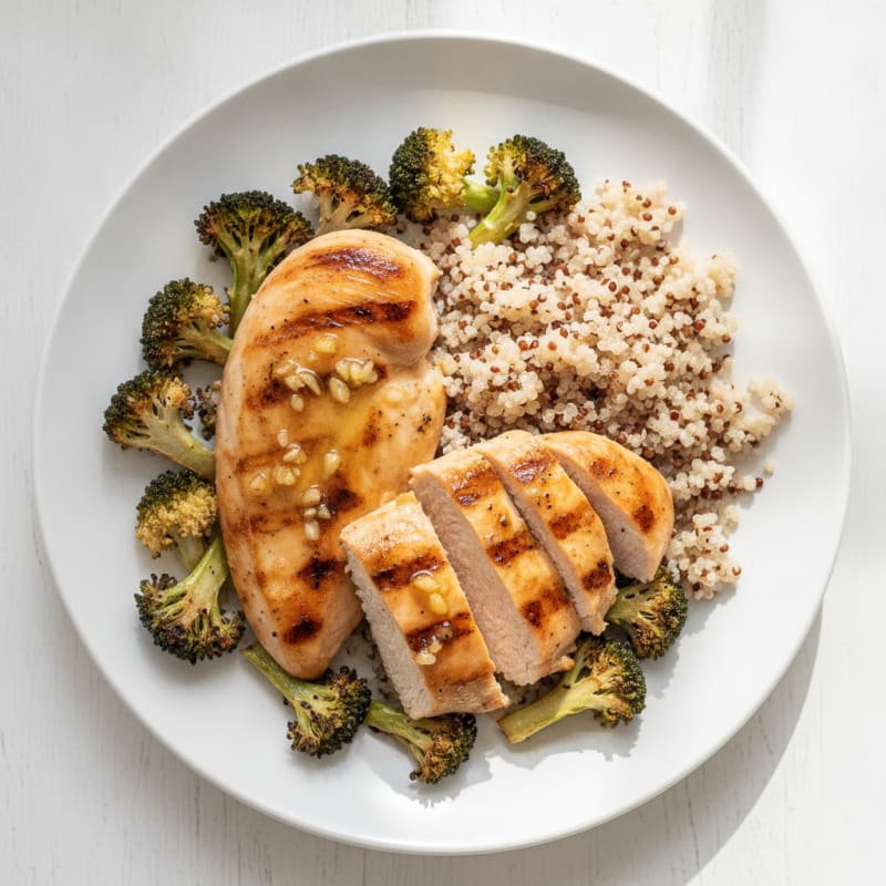 Grilled Chicken Breast with Quinoa and Roasted Broccoli