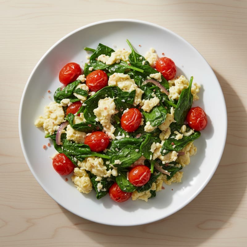 Egg White Spinach Scramble with Cherry Tomatoes