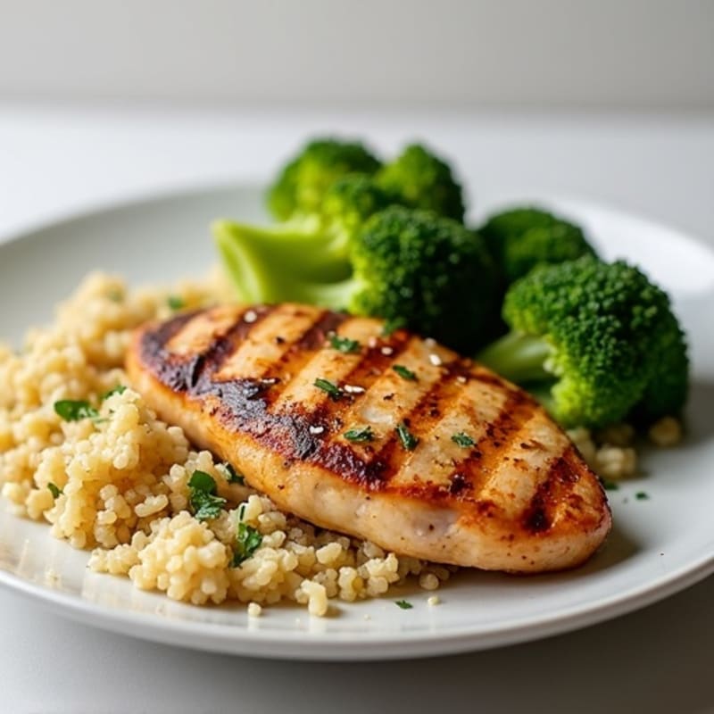 Grilled Chicken Breast with Quinoa and Steamed Broccoli