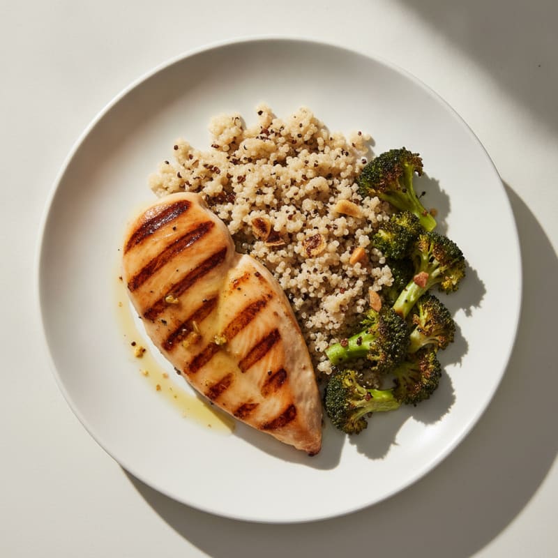 Grilled Chicken Breast with Quinoa and Roasted Broccoli