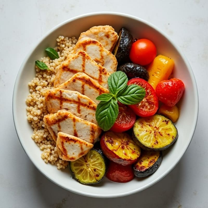 Grilled Chicken and Quinoa Bowl with Roasted Vegetables