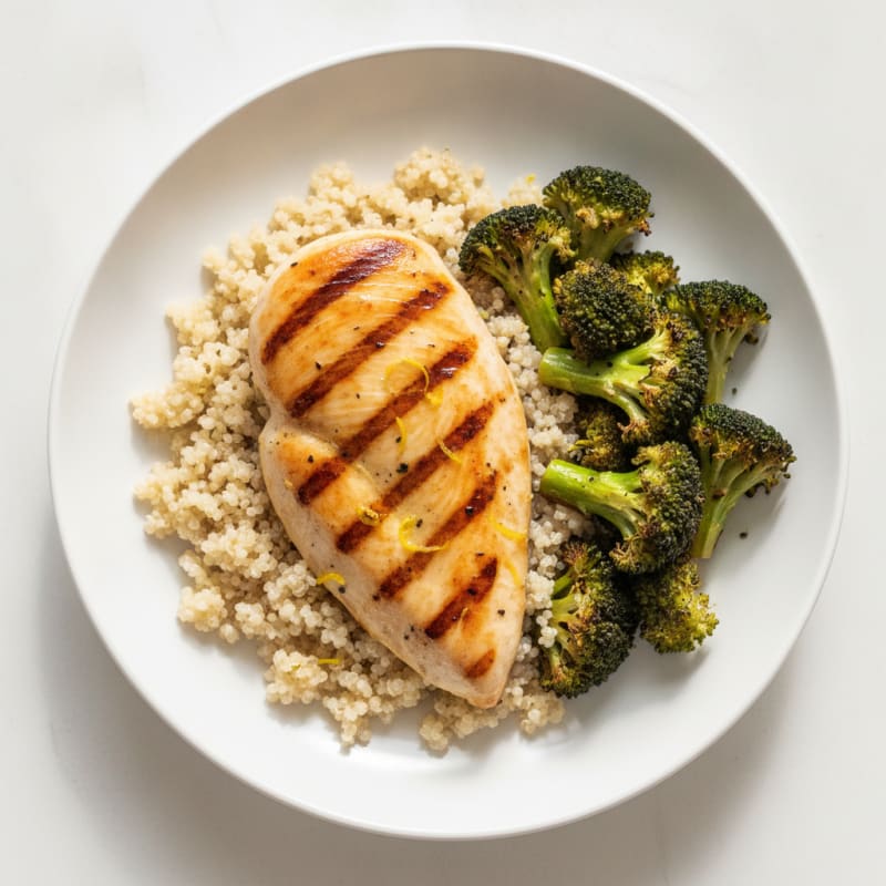 Grilled Chicken Breast with Quinoa and Roasted Broccoli