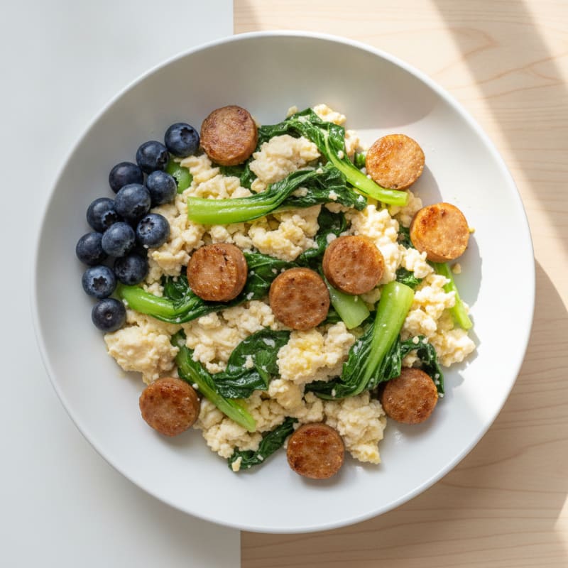 Egg White and Turkey Sausage Scramble with Pak Choy