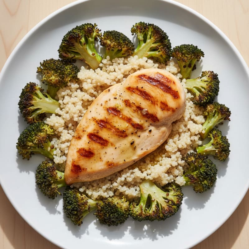 Grilled Chicken Breast with Quinoa and Roasted Broccoli