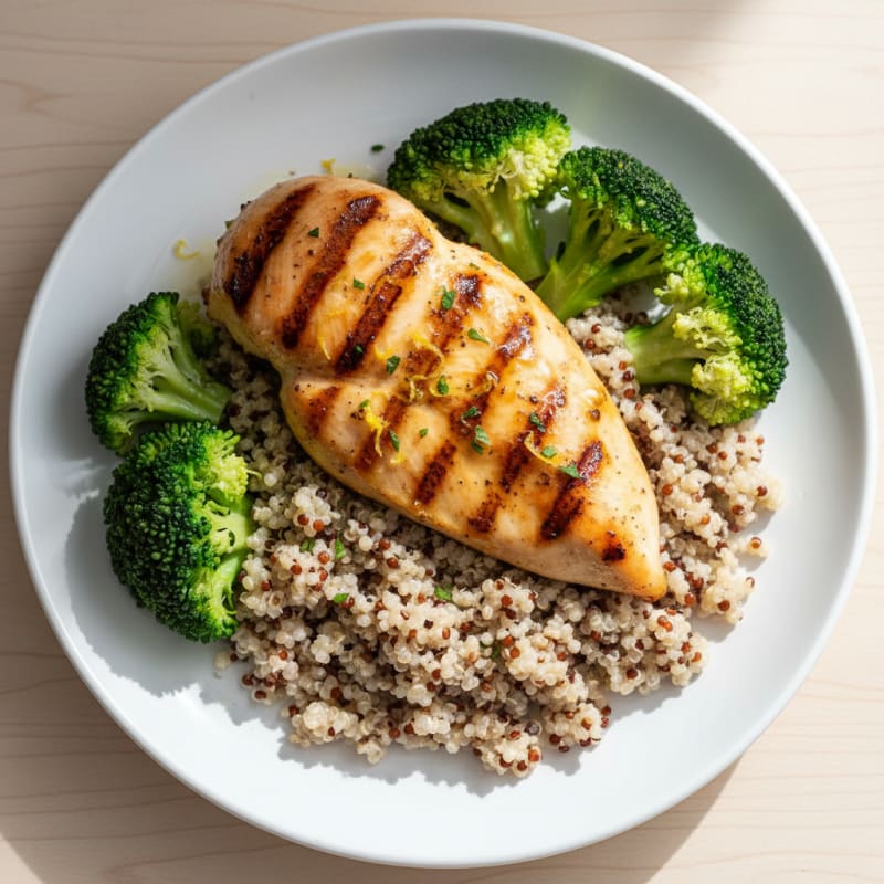 Grilled Chicken Breast with Quinoa and Steamed Broccoli