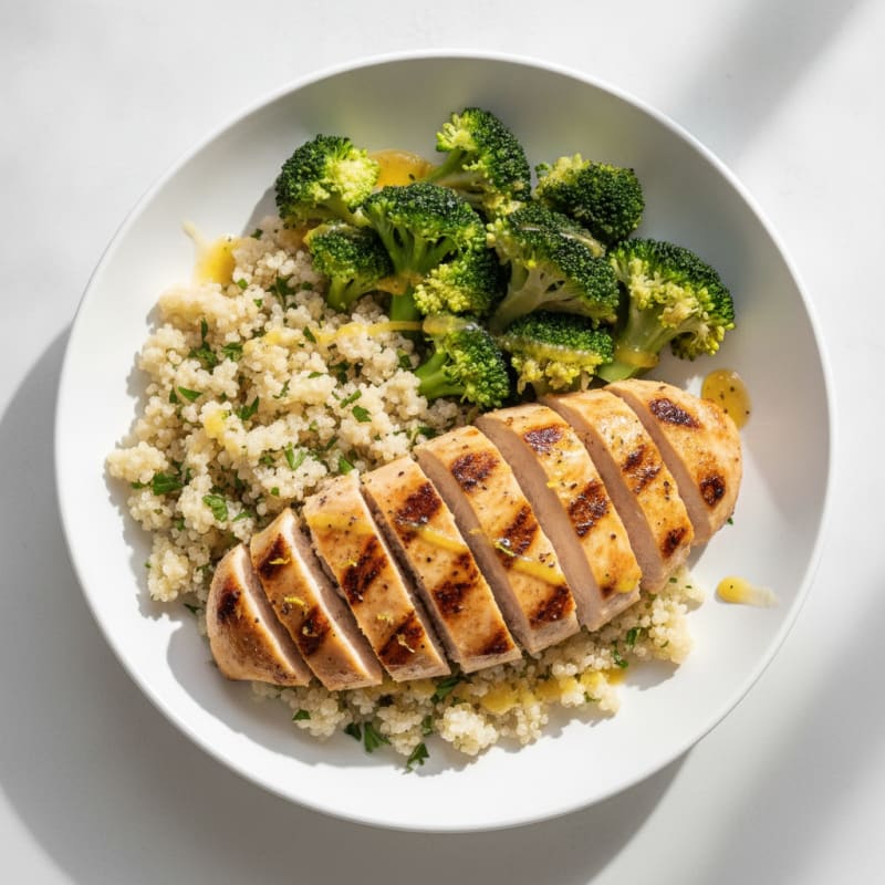 Grilled Chicken Breast with Quinoa and Steamed Broccoli