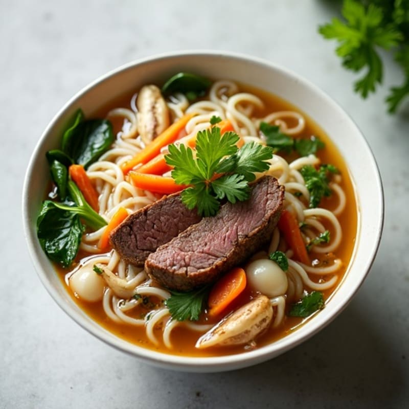 Aromatic Lean Beef and Silky Rice Noodle Soup with Fresh Herbs