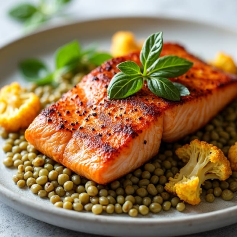 Cumin-Roasted Salmon with Charred Cauliflower and Lentils