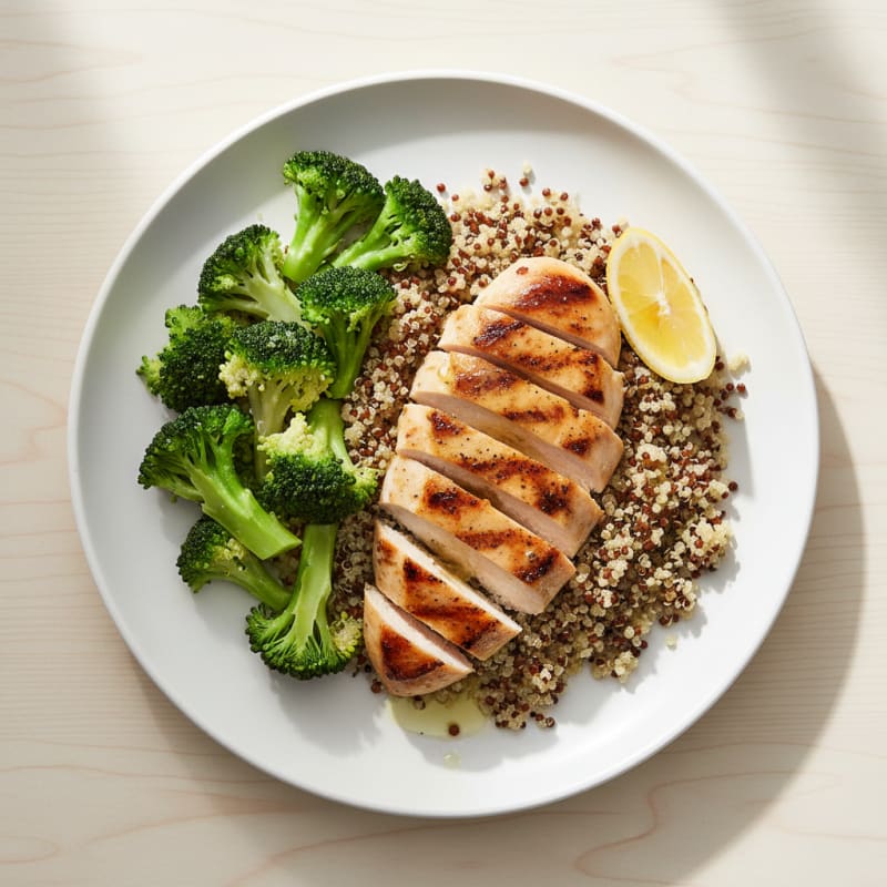 Grilled Chicken Breast with Quinoa and Steamed Broccoli