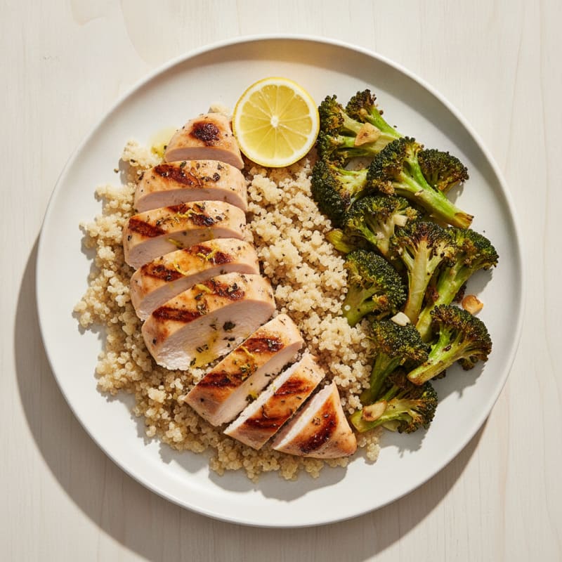 Grilled Chicken Breast with Quinoa and Roasted Broccoli