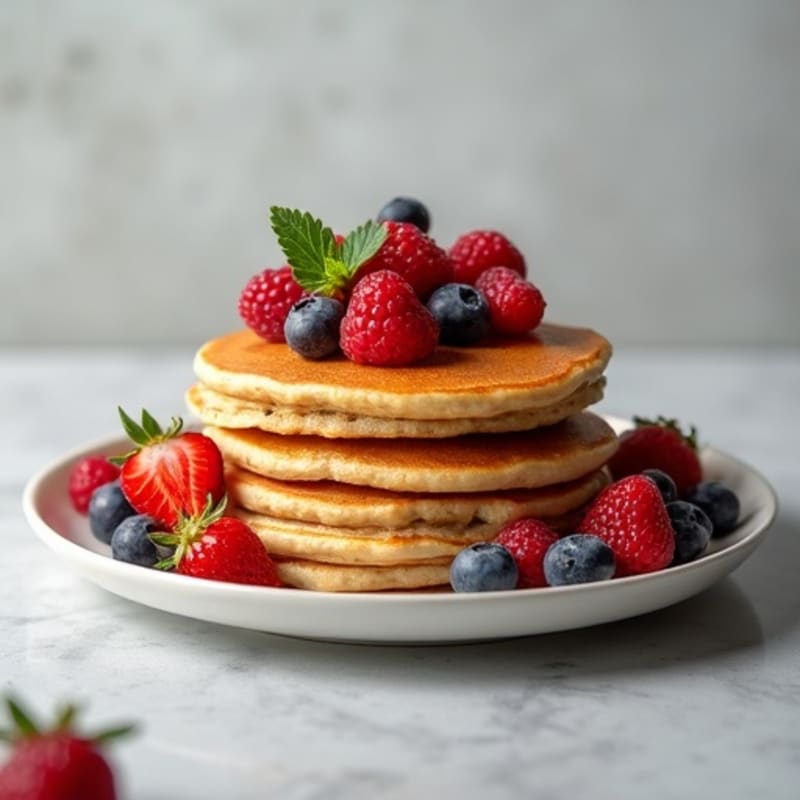 Fluffy High-Protein Whole Wheat Pancakes with Fresh Berries