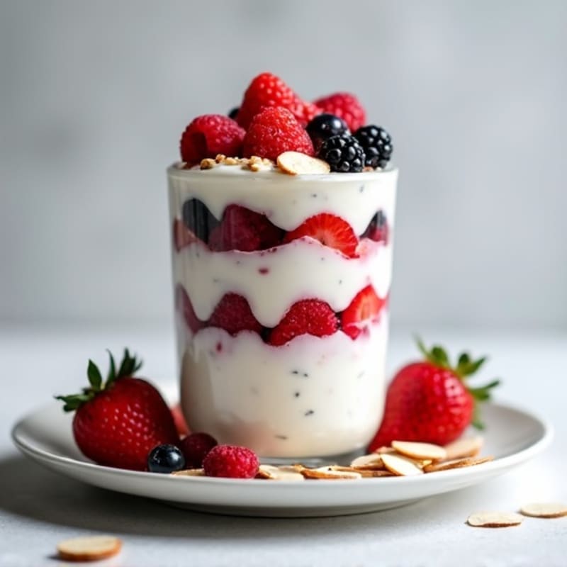Greek Yogurt Protein Parfait with Mixed Berries and Almonds