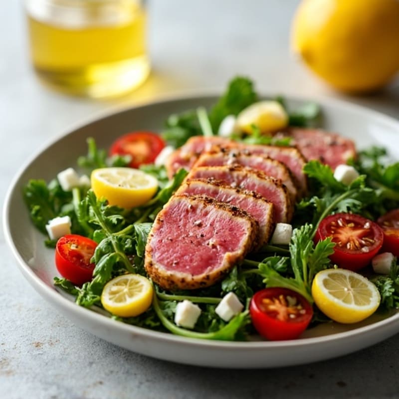 Seared Tuna Salad with Mixed Greens and Lemon Vinaigrette