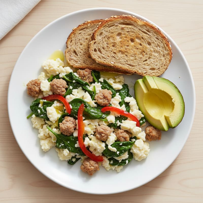 Egg White Scramble with Turkey Sausage and Spinach