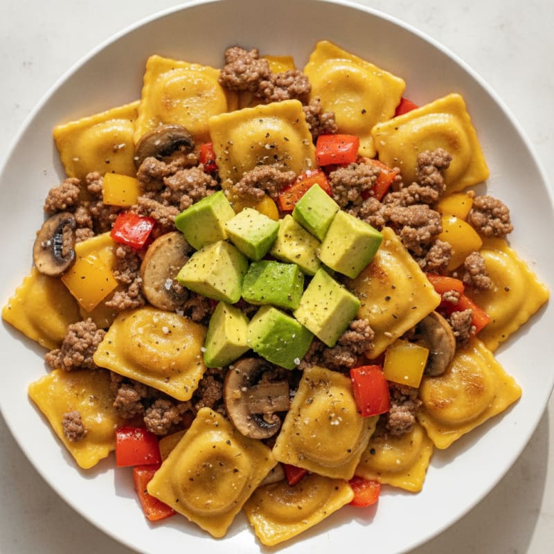 Beef and Four-Cheese Ravioli with Sautéed Vegetables