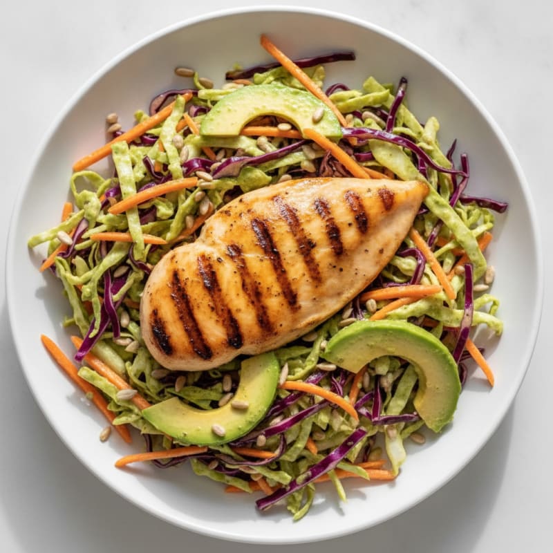 Grilled Chicken Breast with Crunchy Cabbage Slaw