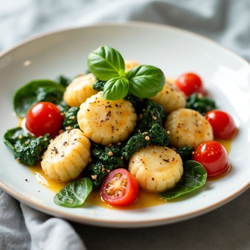 Fresh Ricotta Gnocchi with Blistered Tomatoes and Spinach