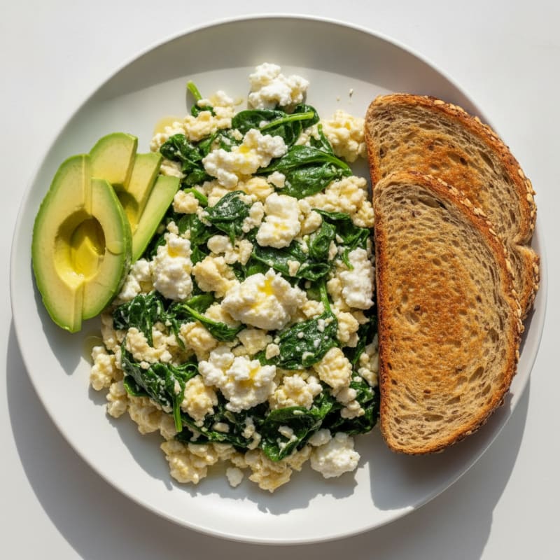 Scrambled Egg Whites with Cottage Cheese and Sautéed Spinach