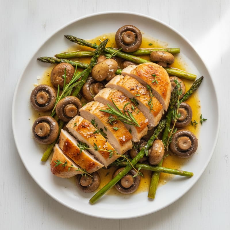 Garlic Butter Roasted Mushrooms and Herb Chicken