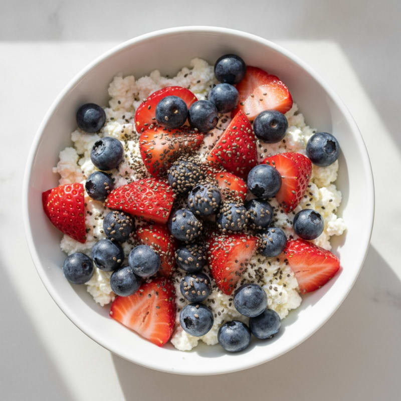 Cottage Cheese Berry Bowl with Chia Seeds