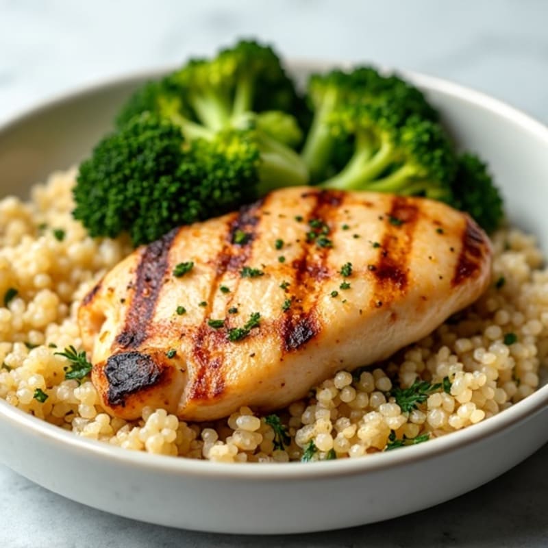 Grilled Chicken Breast with Roasted Broccoli and Quinoa
