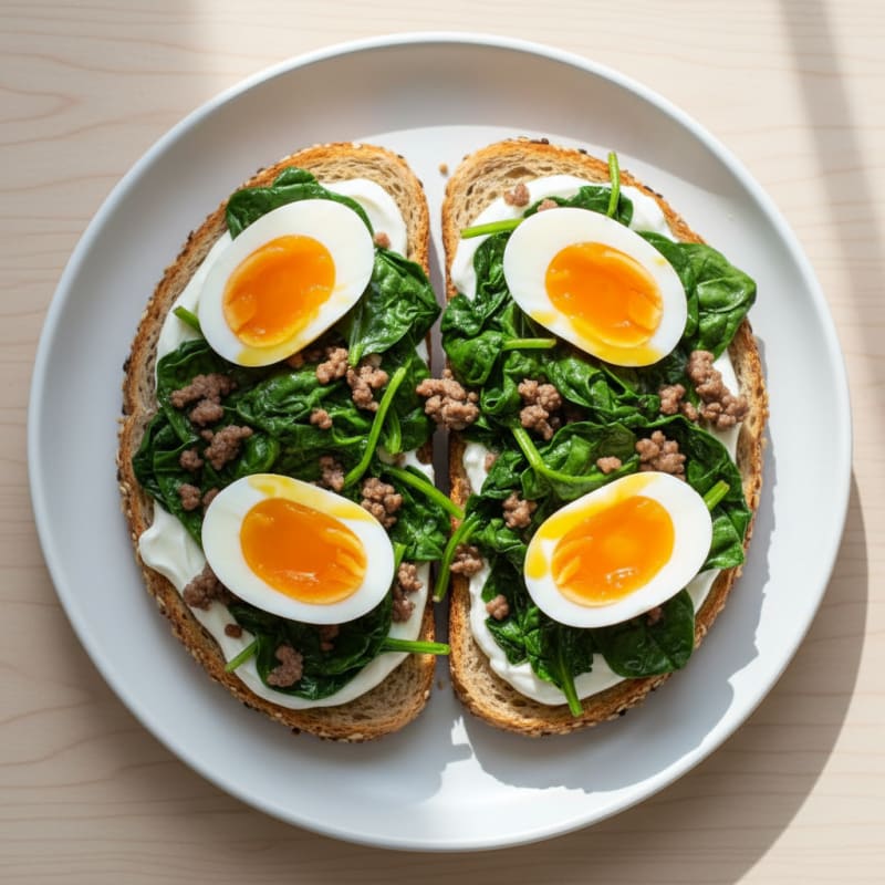 Egg and Yogurt Protein Toast with Sautéed Spinach