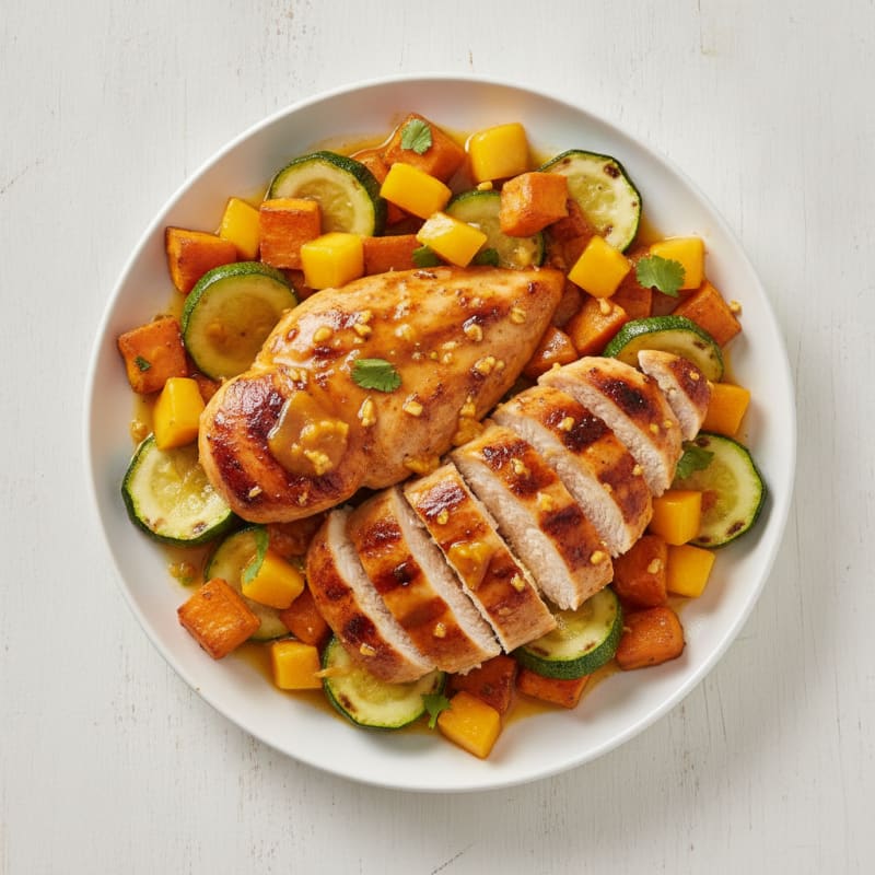 Roasted Mango Ginger Chicken & Root Vegetable Sheet Pan