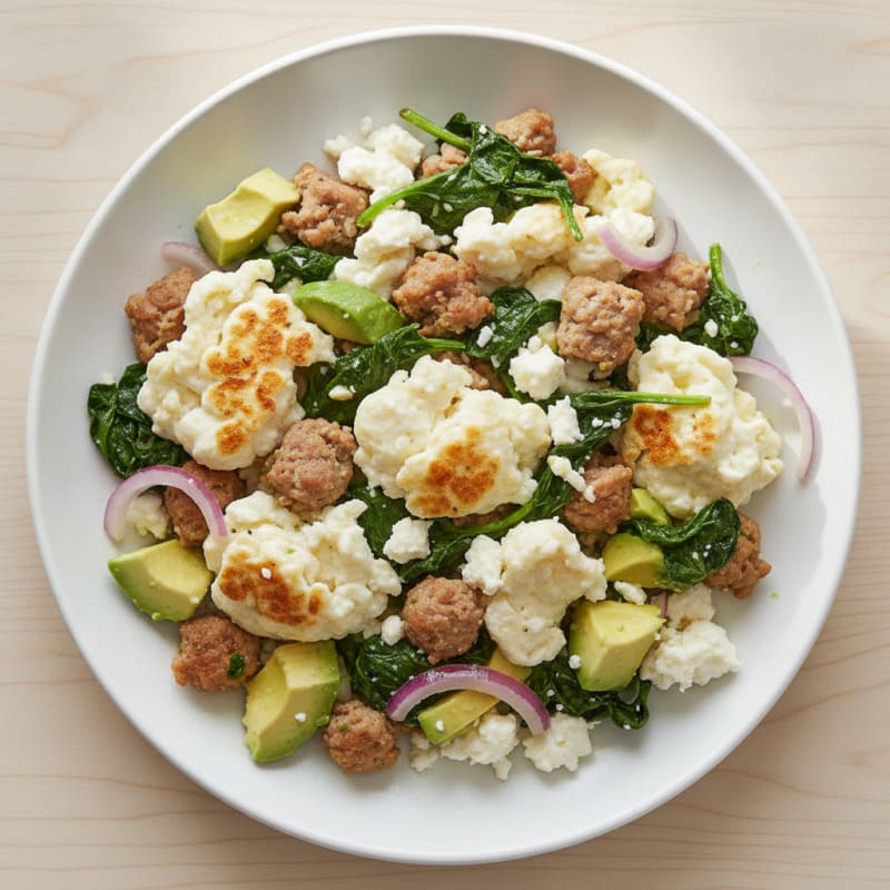 Egg White and Turkey Sausage Scramble with Spinach and Feta